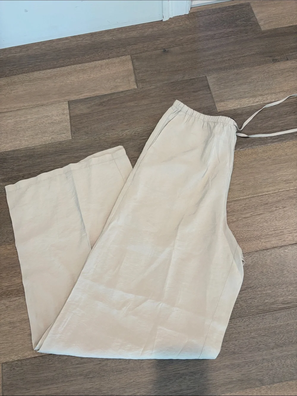 Zara Light Beige Drawstring Wide leg Pants